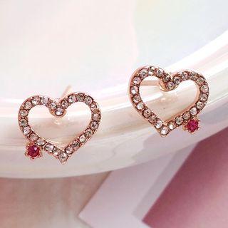 Rhinestone Heart Earring 1 Pair - Ear Studs - One Size