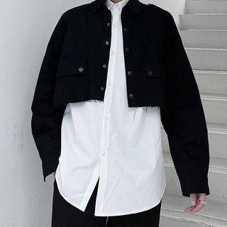 Plain Cropped Shirt Jacket