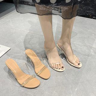Pvc Transparent Block Heel Slide Sandals