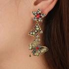 Rhinestone Flower & Butterfly Statement Earring