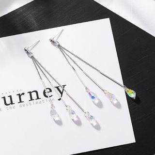Crystal Fringed Earring 1 Pair - Silver - One Size