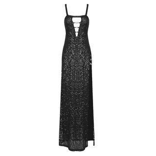 Spaghetti Strap Caged Sequined Bodycon Evening Gown