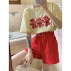 Short-sleeve Bear Printed T-shirt / Plain Shorts