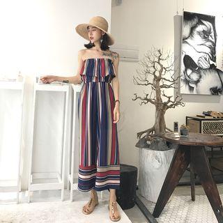 Off-shoulder Striped Chiffon Jumpsuit