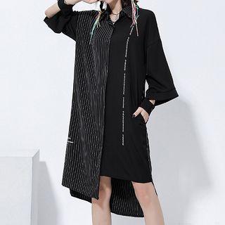 Pinstripe Panel Asymmetrical Shirt