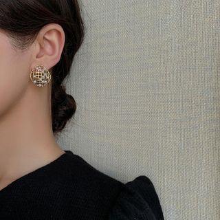 Faux Pearl Alloy Mesh Earring 1 Pair - S925 Silver Pin - Gold - One Size