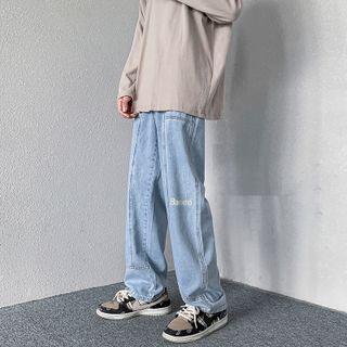Mid Rise Lettering Straight Leg Jeans