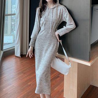 Hood Long-sleeve Midi Sheath Dress