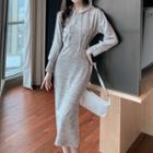 Hood Long-sleeve Midi Sheath Dress