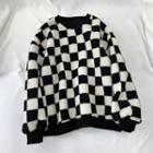 Checkered Fluffy Sweatshirt Black & White - One Size