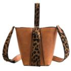 Set: Leopard Print Strap Bucket Bag + Crossbody Bag