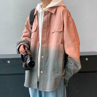 Long-sleeve Two-tone Gradient Letter Print Jacket