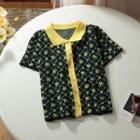 Short-sleeve Floral Print Cardigan Green - One Size