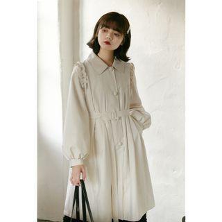 Belted Frill Trim Long Button Coat