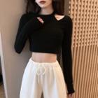 Long-sleeve Cut Out Cropped T-shirt / Drawstring Waist Joggers