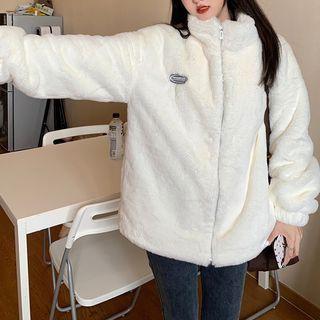 Applique Fluffy Zip Jacket