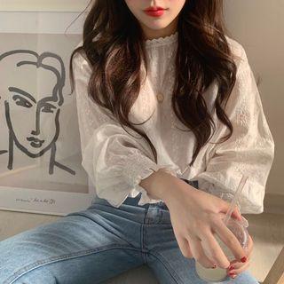 Lace Long-sleeve Shirt White - One Size