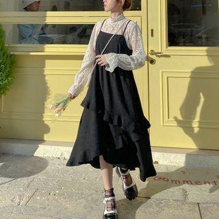 Bow Detail Gingham Crop Shirt / Asymmetrical Slipdress