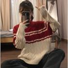 Color Panel Cable-knit Sweater