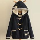 Cat Embroidered Hooded Toggle Jacket