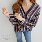 Long-sleeve One-button Stripe Blouse