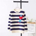 Cartoon Print Striped Knit Sweater As Shown In Figure - One Size