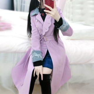 Embroidered Belted Buttoned Midi Coat