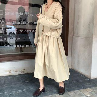 Perforated Cardigan / Spaghetti Strap Midi Dress