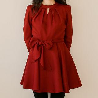 Keyhole Flare Dress With Sash