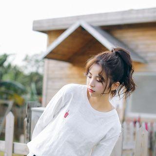 Long-sleeve Coke Embroidered T-shirt