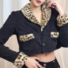 Collared Single-breasted Corduroy Cropped Jacket