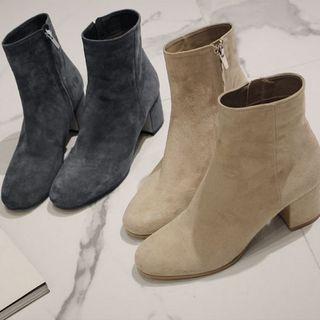 Genuine-leather Chunky Heel Ankle Boots