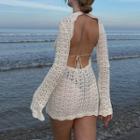 Long-sleeve Open-back Crochet Mini Bodycon Dress / Midi Dress