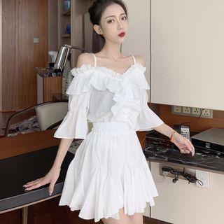 Cold Shoulder 3/4-sleeve Top / A-line Skirt