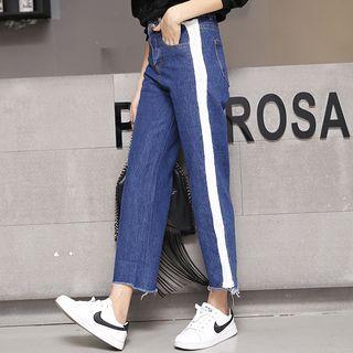 Color Block Cropped Wide-leg Jeans