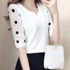 Elbow-sleeve Dotted Panel Blouse