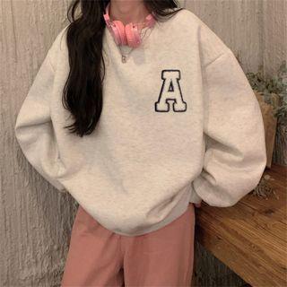 Oversized Round-neck Lettering Embroidered Long-sleeve Sweatshirt