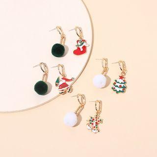 Christmas Pom Pom Asymmetrical Dangle Earring