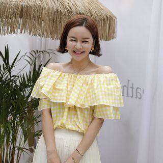 Ruffled Off-shoulder Check Top