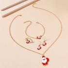 Set: Christmas Santa Glaze Pendant Necklace + Dangle Earring + Bracelet + Ring Set - Red - One Size