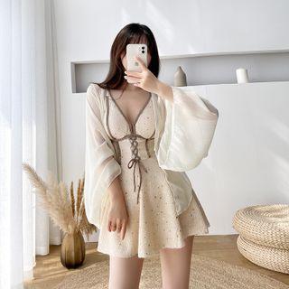 Set: Sequined Lace Up Swimdress + Lace Up Cover Up