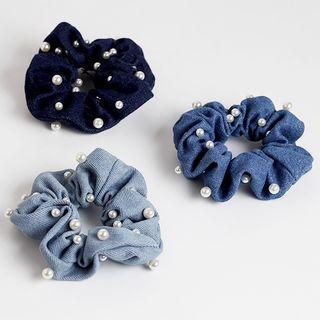 Faux Pearl Denim Hair Tie