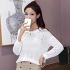 Set: Perforated Sweater + Double-breasted Slit A-line Skirt