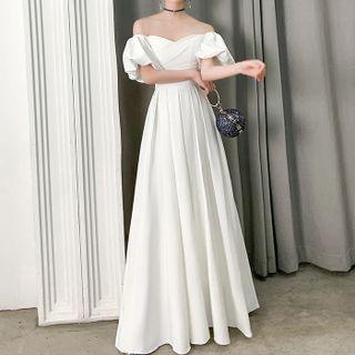 Puff-sleeve Off-shoulder A-line Gown