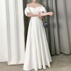 Puff-sleeve Off-shoulder A-line Gown