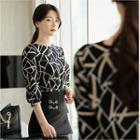 Round-neck Elbow-sleeve Patterned Top