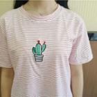 Cactus Embroidered Striped Short-sleeve T-shirt