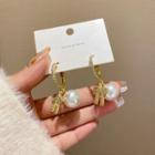 Bow Rhinestone Faux Pearl Dangle Earring E4597 - 1 Pc - Gold - One Size