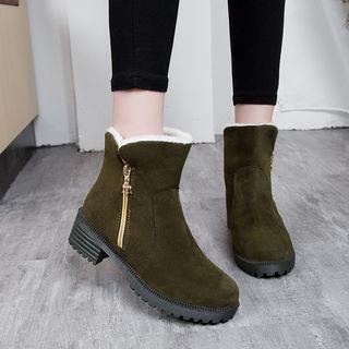 Furry Zip Low Heel Short Boots