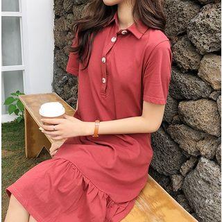 Flounced-hem Short-sleeve Polo Shirt Dress